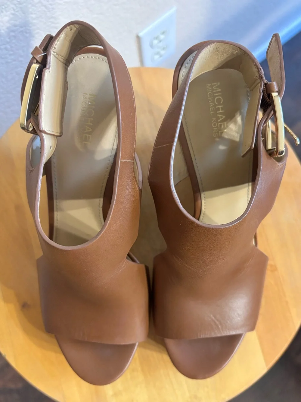 Michael Kors Brown Leather Platform Open-Toe Sandals